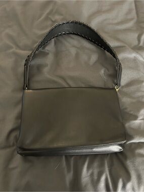 Classic Black Shoulder Bag with Braided Strap